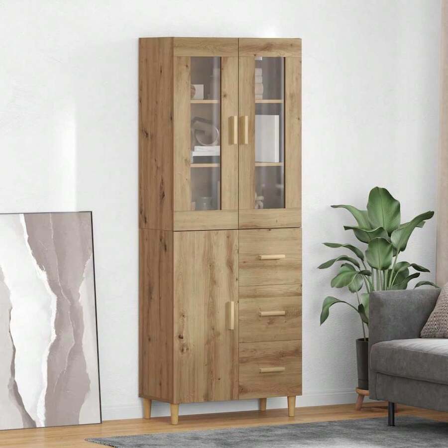 vidaXL Highboard Handwerks-Eiche 69,5 X 34 X 180 Cm Holzwerkstoff - Gelb - Übersicht 1