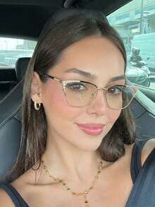 1副休闲不锈钢女士猫眼时尚百搭透明镜片眼镜，四季皆宜 - 無色 - 查看 12