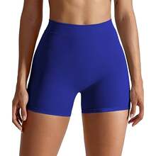 Women's Fitness Shorts - Women's Stretchable, Breathable, And Thigh-Raising Sports Shorts With V-Shaped Pleats For Enhancing The Buttocks. Fitness Cycling Shorts With V-Shaped Pleats For Enhancing The Buttocks. - 藍色 - 查看 2