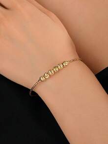 1pc Fashionable Versatile Simple Commuter Golden & Silver Color Adjustable Bangle Bracelet For Women - Yellow Gold - View 16