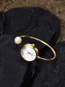 Opalesca 1 件女士精致手链表，配 1 颗大珍珠，钻石切割玻璃水晶表盘，简约石英表手链 - 香檳色 - 查看 3