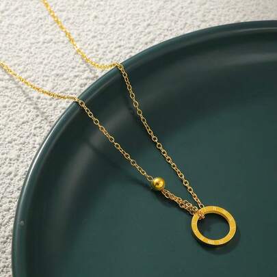 Gold Necklace, Minimalist Roman Numeral Circle Titanium Steel Clavicle Chain, Lightweight Luxury Niche Minimalist