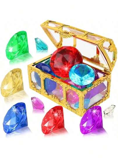 5/6/12/18pcs Diving Gems Pool Toys Diamond Gems With Pirate Treasure Chest, Acrylic Gems Summer Underwater Swimming Pool Party Favors