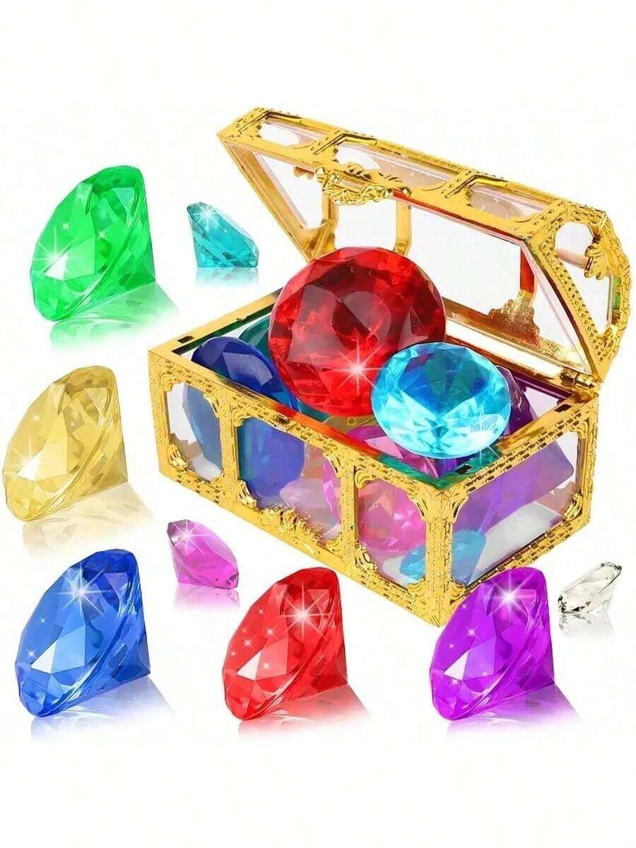 5/6/12/18pcs Diving Gems Pool Toys Diamond Gems With Pirate Treasure Chest, Acrylic Gems Summer Underwater Swimming Pool Party Favors - Multicolor - View 1