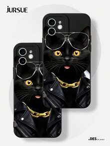 JURSUE 可爱卡哇伊时尚美学卡通趣味防震保护软手机壳，兼容 17 16 15 14 13 12 11 Pro Max SE 2020 X XR XS Ip 8 7 Plus HFF3350 - 黑色 - 查看 3