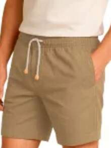 Mauricinho Summer Shorts, Regular Fit, Drawstring, Pocket, Linen - Khaki - View 4