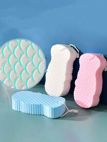 1pc Super Soft Exfoliating Bath Sponge, With Ultra Soft Body Scrub Texture, 3D Fish Scale Pattern, Bathroom Accessory - Multicolor - View 7