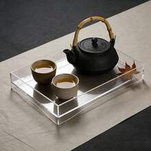 Acrylic Tea Tray, 11.8-Inch Chinese-Style Kung Fu Tea Tray, Kung Fu Tea Set Tray With Stand, Home Tea Service Tray Gift Set, Suitable For Home, Office, And Bar Use - Transparent - View 7