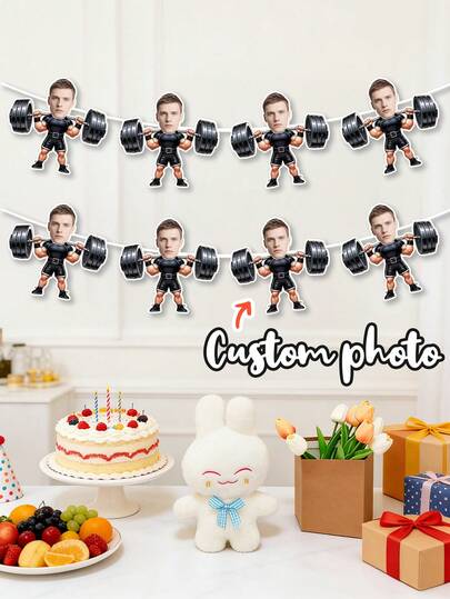 7/14/21 pezzi Striscioni personalizzati con foto di uomini muscolosi per sollevamento pesi, Bandiere con ritratto personalizzato, Striscione per festa di compleanno, decorazione per addio al celibato, decorazioni generali per fitness