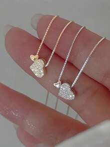 1件S925纯银浪漫双心吊坠项链，采用可爱心形设计，是生日、婚礼、返校、情人节和春夏的理想礼物。 - 愛心 - 查看 5