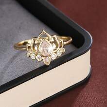 1 pieza Anillo de moda decorado con zirconia artificial con forma de loto creativa para mujeres - Multicolor - Ver 11