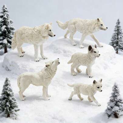 פסל זאב ארקטי מיניאטורי, ערכת עיצוב דגם של להקת זאבים מיניאטורית של חיות בר, חומר שרף, עיצוב אמנות לבית, קישוט ארון טלוויזיה בכניסה לסלון, מתנה לחבר, עיצוב חדר מושלם ליום האב