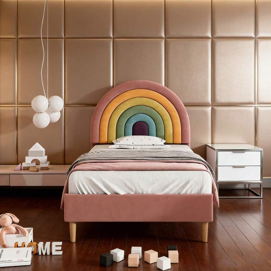 Kids Bed Frames, Headboards & Footboards - Pink + Velvet + 90cm*200cm - View 1