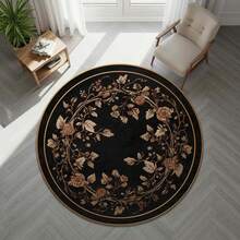 Elegant Black Floral Round Rug For Living Room, Bedroom, Entryway - Vintage Botanical Style Circle Carpet For Women, Couples & Stylish Homes - 1PC - 查看 8