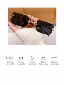 1 Pair Black & Gold Metallic Frameless Retro Chic Fashion Glasses, Unisex Design Suitable For Street Style, Driving, Vacation, Beach, Runway, And Daily Wear - Black - View 8