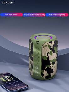 ZEALOT S32PRO 15W 无线音箱，便携式蓝牙音箱，带 RGB 灯光，高品质立体声，8 小时播放时间，兼容 SD 卡/USB/AUX，支持双设备配对，适用于户外/骑行/室内/桌面/海滩等多种场景。 - 彩色 - 查看 13