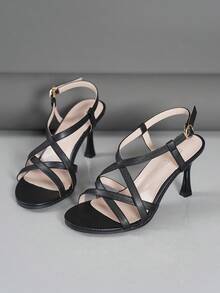 尖头时尚细高跟凉鞋，带踝带，女士款 - 黑色 - 查看 5