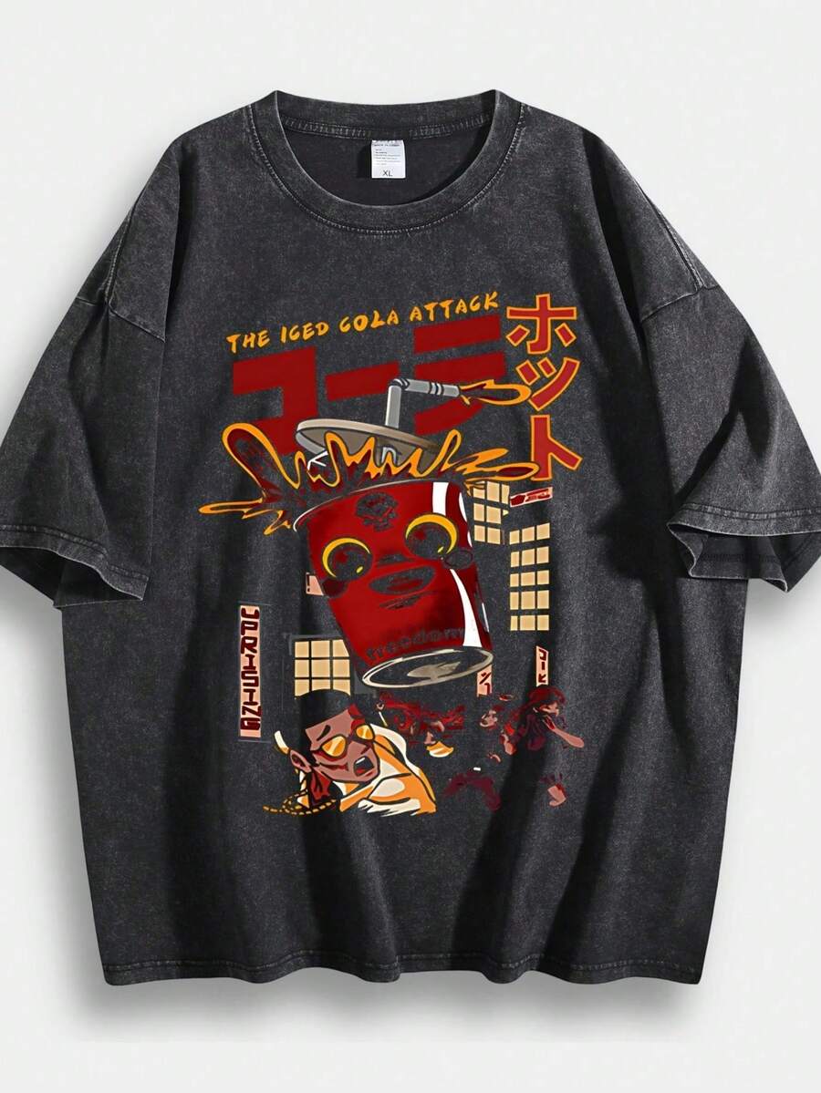 Men's T-Shirt, Retro, Flash Gordon Themed, Print, Pattern, Loose Fit, Short Sleeved - Black 04 - View 1