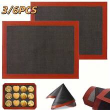 3pcs/6pcs Silicone Baking Mat, Black Hollow Baking Pad, High Quality Oven Mat - - - View 1