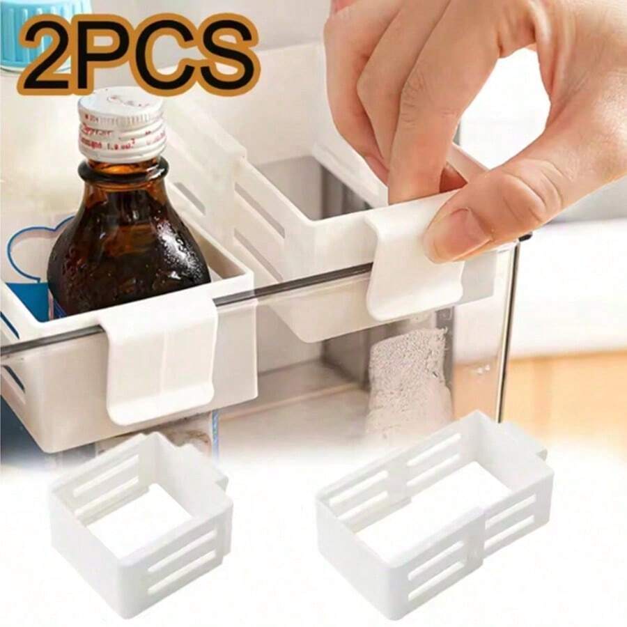 2pcs Non-Food Contact Fridge Expandable Small Hanging Boxes, Adjustable Clip-On Refrigerator Side Door Storage Organizer