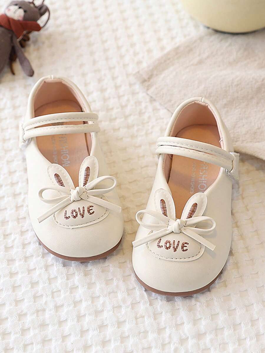 2026 Spring New Arrival, 1 Pair Soft Upper, Cute Rabbit Ear Design, Comfortable Mary Jane Flat Shoes - Beige - View 1