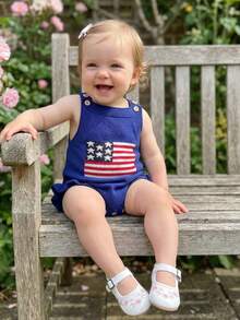 Newborn Baby Girl Knit Romper 4th Of July Flag Sleeveless Jumpsuit For Newborn Toddler Cute Independence Day Clothes - 藍色 - 查看 6