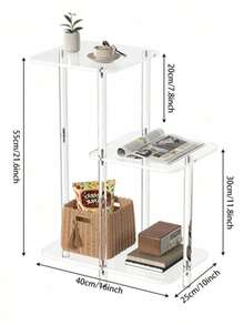 3-Tier Acrylic Round/Square Side Table - Transparent Bedside Cabinet Accent Entry Table, Suitable For Living Room, Bedroom, Hallway - Transparent - View 7