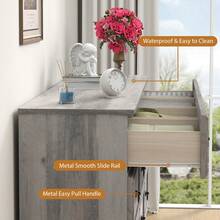 63"W Dressers For Bedroom, Grey Dresser With 10 Deep Drawer, Long Dressers & Chests Of Drawers For Clothes, Easy Pulls Handle, Textured Borders, For Living Room, Hallway,Taupe Grey - 灰褐色 - 查看 5