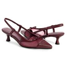 Mesh Slingback Kitten Heels For Women Pointed Toe Pumps Buckle Strap Comfortable Heels Wedding Office Dressy Shoes - Màu Đỏ Sâu - Xem 1