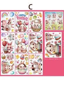 9pcs Double-Sided Happy Easter Window Decor Sticker Set - Rabbit, Eggs And Chick Stickers For Windows And Refrigerators, Ideal For Home And Office Easter Decoration - Multicolor - View 10