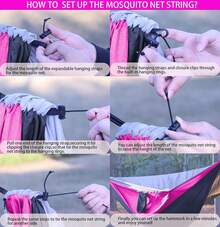 Hamaca de camping, hamacas portátiles con mosquitero, hamaca de paracaídas de nailon ligera con correas de árbol de 10 pies, artículos de camping imprescindibles para viajes, senderismo, mochilero, - NEGRO&Rosado - Ver 4