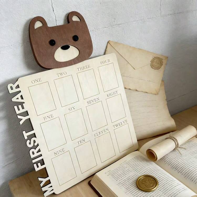 1pc Cute Cartoon Animal Shaped Newborn Baby Milestone Wooden Photo Frame, Baby Shower Decor Milestone Marker - Multicolor - View 9