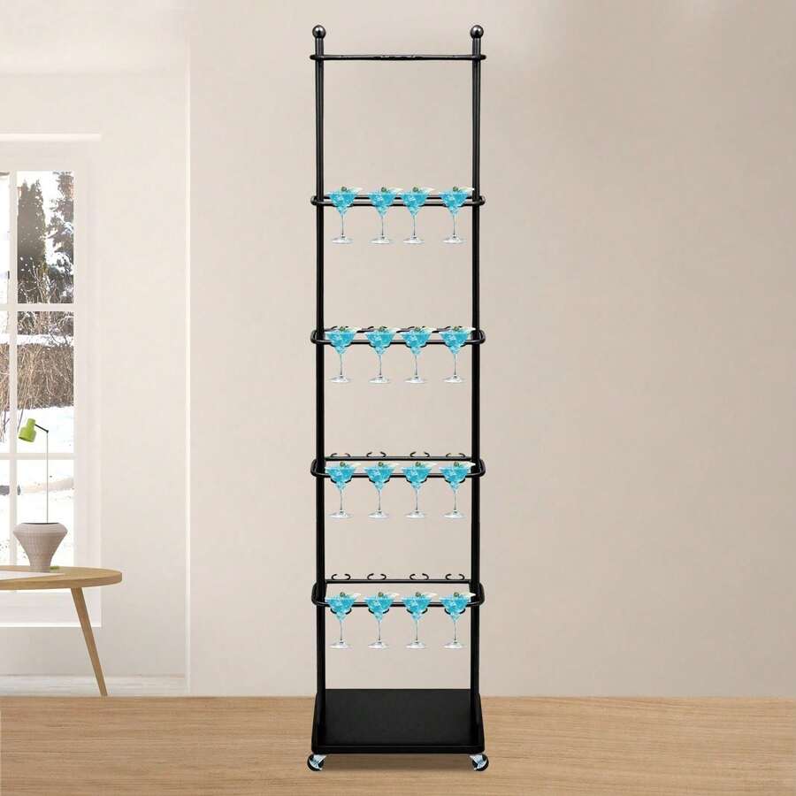 Champagne Holder Wine Glass Stemware Rack Champagne Flute Holder With Wheels - Black - View 1