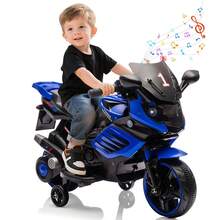 6V Kids Electric Motorcycle, First Ride-On Toy 3-Wheel Bike With Training Wheels, 2Mph Speed, Realistic Engine Sounds, Music & LED Headlights For Children Boys & Girls - Màu xanh lam - Xem 2