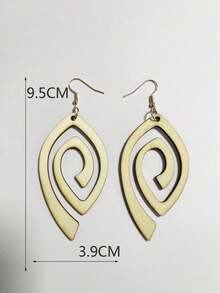 1 Pasang Anting Liontin Kayu Berongga, Anting Personalisasi Ukuran Besar dan Berlebihan - Krem - View 4