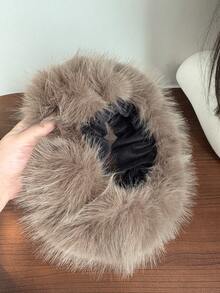 1pc Elegant Polyester Fiber Warm Elastic Headband, Faux Fur Trim, Windproof, New Fluffy Faux Fox Fur Earmuffs, Ponytail Holder, Thick Warm Mongolian Fur Hat, Autumn/Winter - Multicolor - View 7