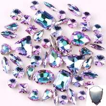 50颗/包，闪亮混合形状玻璃水钻，银色金属平底，混合形状手工缝制水钻，适用于服装装饰，平底工艺宝石水晶缝制水钻带爪，DIY配件，用于装饰衣服、连衣裙、包包、鞋子、胸针、耳环、手工艺品。 - 彩色 - 查看 46