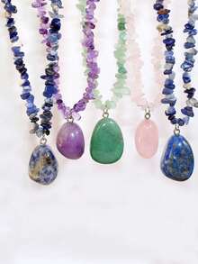 Holiday Gift For Women - 1 Pc Bohemian Necklace With Asymmetric Natural Stone & Crystal Pendant, Charm - Irregular Necklace - View 1