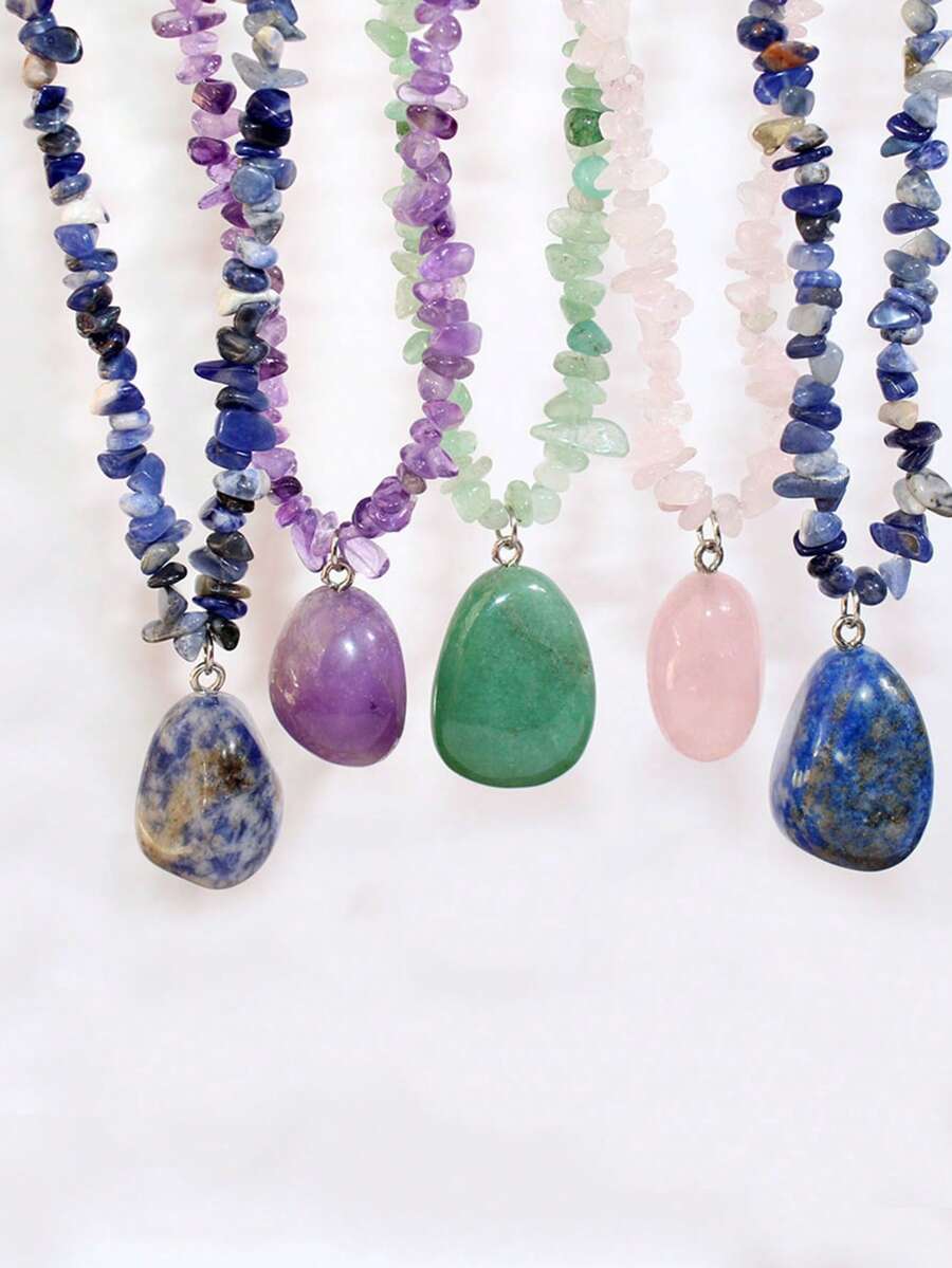 Holiday Gift For Women - 1 Pc Bohemian Necklace With Asymmetric Natural Stone & Crystal Pendant, Charm - Irregular Necklace - View 1