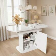 BTM Extendable Oval Dining Table 110/130cm Space-Saving Multi-Functional Dining Table With Storage Function Modern Minimalist Style White - White & Silver Handles - View 9