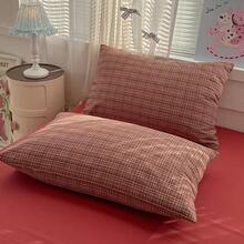 2/3件套红色复古格子水洗棉被套套装，简约时尚床上用品套装，四季皆宜，适合宿舍、客房，柔软透气，可机洗（1个被套+1/2个枕套，不含填充物） - 紅色 - 查看 8