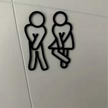 2D Flat, Funny Bathroom Sign - Men & Women Restroom Symbol - Decorative Washroom Door Sign For Men And Women - A - View 6