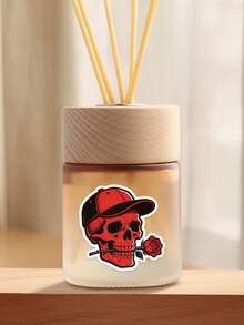 1pc Red Skull Rose Funny Sticker - Unique Helmet, Notebook And Water Bottle Sticker. Express Your Personal Style With These Red Skull Rose Stickers! Ideal For Customizing Helmets, Notebooks And Water Bottles, These Fun Stickers Bring A Touch Of Rebellious Flair. - Multicolor - View 6