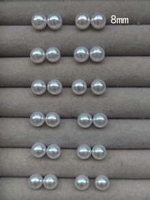 24入組女士仿珍珠耳釘套裝，簡約時尚的日常配飾 - 白色 - 查看 10