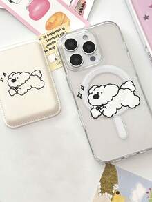 1pc Transparent Magnetic Cartoon Cute Full Coverage Phone Case With Bowknot Puppy + Magnetic PU Leather Card Holder TPU Shockproof Phone Protective Cover For IPhone11/12/13/14/15/16/17/PROMAX - Clear - View 1