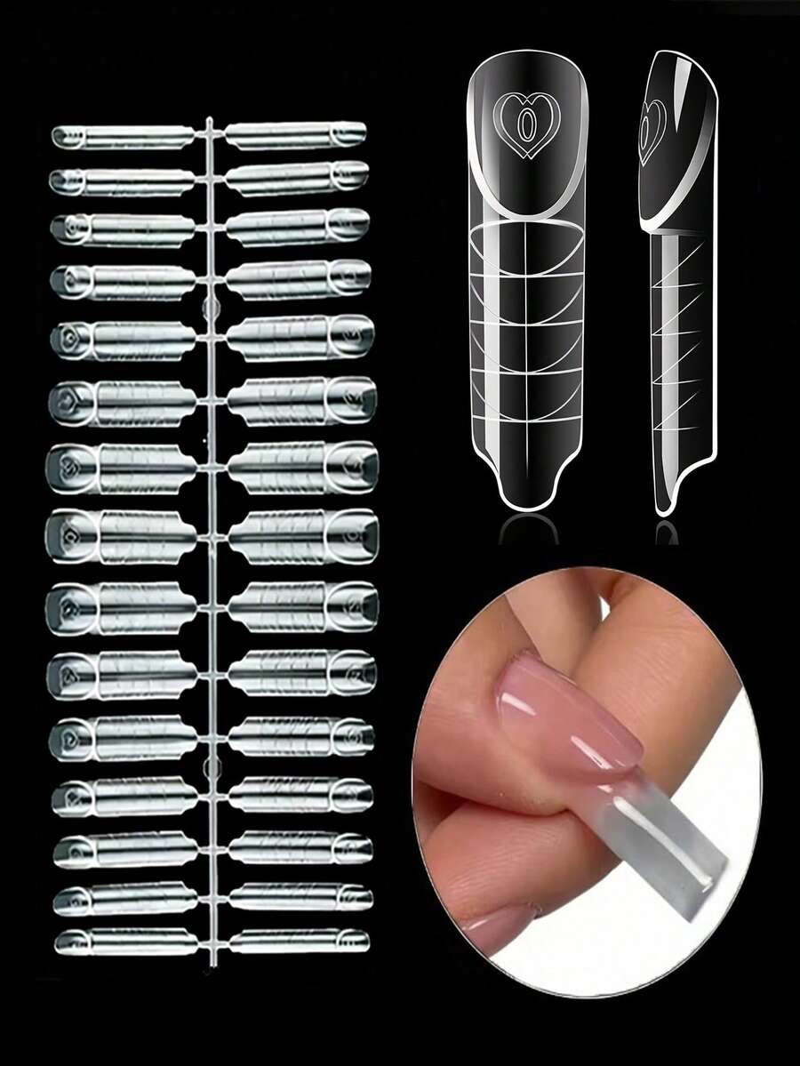 30pcs Reusable French Dual-Layer Nail Extension Tips, With Smooth Edges, Suitable For Home And Nail Salon, For Creating French Manicure Effect - Apricot - View 1