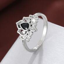 1 pieza Anillo de moda decorado con zirconia artificial con forma de loto creativa para mujeres - Multicolor - Ver 14
