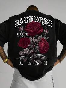 Dark Rose Print Men's T-Shirt  Top - 黑色 - 查看 1
