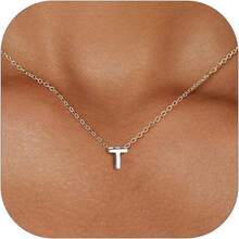 ChicSilver Initial Necklace 26 Letters A-Z Charms 925 Silver / Gold Chain Necklaces For Women Jewelry Accessories Mini Minimalist Alphabet Names For Mothers Couples Birthday - T/白金 - 查看 4