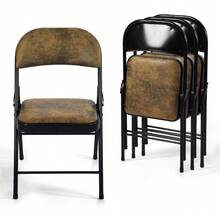 sillones para recamaraFurnitureR Paquete 4 Sillas Plegables con Marco Metal y Asiento Acolchado Tapizado Tela Gamuza Juego Sillas Plegables para Fiestas en el Hogar y la Oficina Vintage Tela Marrón - Marrón vintage - Ver 9